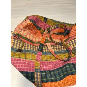 J. Clayton Quilted Cotton Bag Multicolor Tote with Handles Charm‎ Zipper Closure